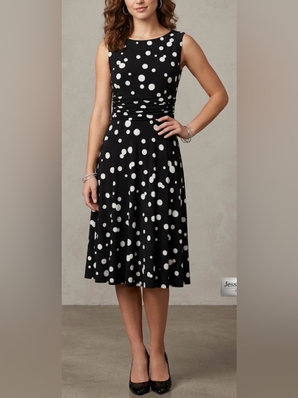 Jessica Howard Black & White Polka Dot Midi Dress Size 4 Petite Like New
